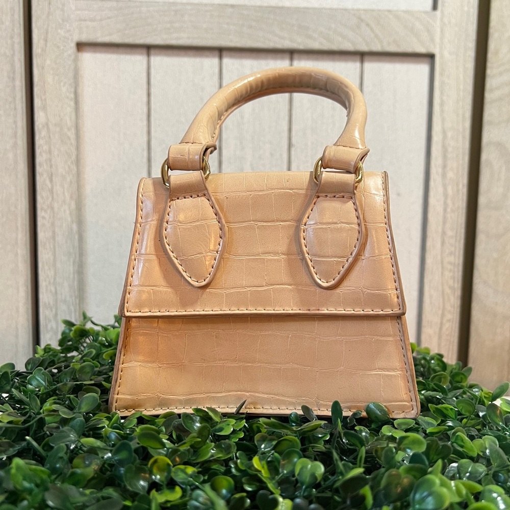 Tan Croc-Embossed Mini Bag